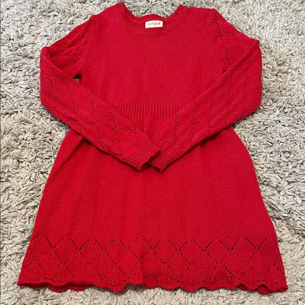 Cat & Jack Red Sweater Dress, Size S (6/7)